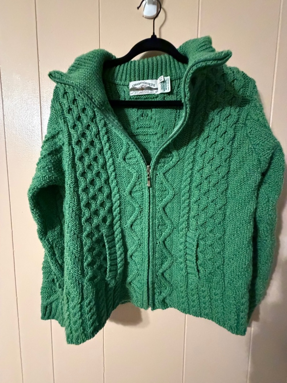 Aran Crafts Green Zip-Front Cable Knit Women's Sweater -